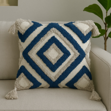  Boho Kék rombusz párnahuzat 40x40cm lakástextília