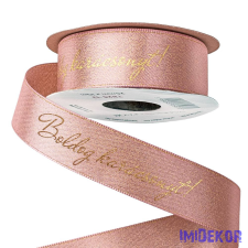  Boldog karácsonyt feliratos csillogó szatén szalag 25mm x 10m - Púder Bézs szalag, masni