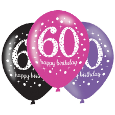 Boldog születésnapot Happy Birthday 60 Pink léggömb, lufi 6 db-os party kellék