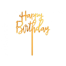 Boldog születésnapot Happy Birthday Gold, Arany torta dekoráció 14 cm party kellék