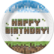 Boldog születésnapot Happy Birthday Pixel Block papírtányér 8 db-os 22,7 cm party kellék