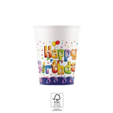 Boldog születésnapot Multicolor Happy Birthday papír pohár 8 db-os 200 ml FSC party kellék