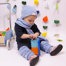  Bolyhos téli csomós sapka, egyszínű, világoskék babasapka, sál