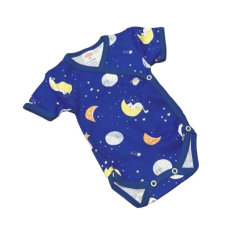 Bomer Réklis Rövid Ujjú Pamut Body - Sötét Kék Cicás - 62 kombidressz, body