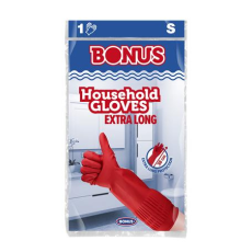 Bonus Gumikesztyű, háztartási, latex, extra hosszú, 38 cm, S méret, BONUS, piros