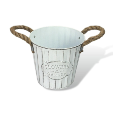  Bordázott bádog kaspó 16x14,5cm - fehér dekorációs kellék