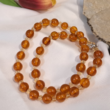  Borostyán gyöngysor, egyedi felújított antik ékszer nyaklánc