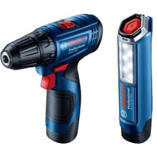 Bosch GSR 120-LI 2x 2Ah + GLI 12V-300 zseblámpa elemlámpa
