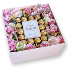 Boxenjoy - kocka desszert doboz - szappanrózsa, Ferrero rocher ajándéktárgy