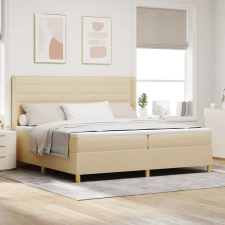  Boxrugós ágy matracmal fejtámlával Krém 200 x 200 cm szövet ágy és ágykellék