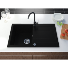 Brado Roxy gránit mosogató automata dugóemelő, szifonnal, fekete, beépíthető mosogatótálca