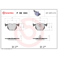 BREMBO fékbetétkészlet, tárcsafék BREMBO P 06 044 autóalkatrész