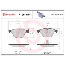BREMBO fékbetétkészlet, tárcsafék BREMBO P 06 074 autóalkatrész