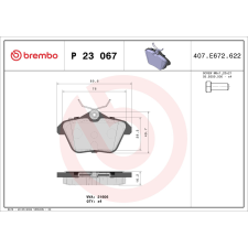 BREMBO fékbetétkészlet, tárcsafék BREMBO P 23 067 autóalkatrész
