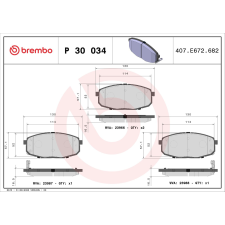 BREMBO fékbetétkészlet, tárcsafék BREMBO P 30 034 autóalkatrész