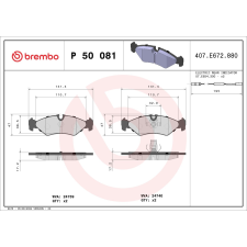 BREMBO fékbetétkészlet, tárcsafék BREMBO P 50 081 autóalkatrész