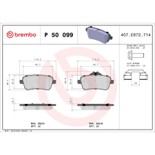 BREMBO fékbetétkészlet, tárcsafék BREMBO P 50 099 autóalkatrész