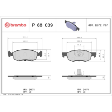 BREMBO fékbetétkészlet, tárcsafék BREMBO P 68 039 autóalkatrész
