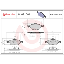 BREMBO fékbetétkészlet, tárcsafék BREMBO P 83 085 autóalkatrész