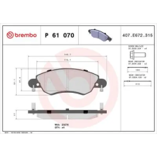 BREMBO fékbetétkészlet, tárcsafék P 61 070 autóalkatrész