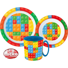 Bricks, Lego mintázatú étkészlet, micro műanyag szett babaétkészlet