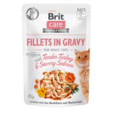 Brit Care Cat Fillets in Gravy with Tender Turkey & Savory Salmon 12x85 g macskaeledel