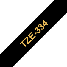 Brother TZE-334 8m laminált Gold on Black nyomtatószalag (12mm) nyomtató kellék