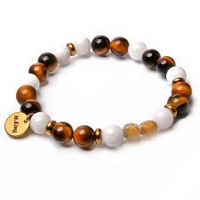 Brown Pepita – Egyedi foszforeszkáló monogramos tigrisszem és jade ásvány karkötő dobozban karkötő