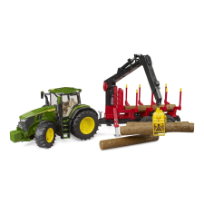 Bruder John Deere traktor 7R 350 utánfutóval és rönkökkel autópálya és játékautó
