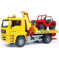 Bruder MAN TGA Abschlepp-LKW mit Geländewagen, Modellfahrzeug autópálya és játékautó