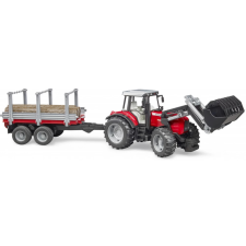 Bruder Massey Ferguson 7480 homlokrakodó rönkszállítós utánfutóval makett