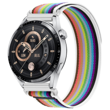 BSTRAP Velcro Nylon szíj Huawei Watch GT3 46mm, white rainbow okosóra kellék