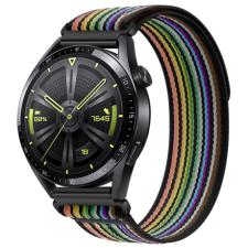 BSTRAP Velcro Nylon szíj Huawei Watch GT/GT2 46mm, black rainbow okosóra kellék