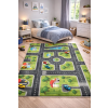 Budapest Carpet Den. Mile 5004-1 zöld-szürke 80 x 150cm autópályás gyerekszőnyeg