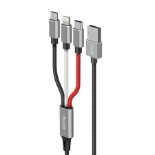 Budi DC203A8 USB-A apa - Lightning/USB-C/Micro USB apa Töltőkábel - Fekete (1m) kábel és adapter