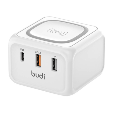 Budi Inductive charger 10W Budi 317TE, 2x USB + USB-C, 18W (white) mobiltelefon kellék