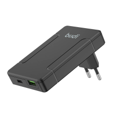 Budi universal wall charger, USB + USB-C, PD 65W + EU/UK/US/AU adapters (black) mobiltelefon kellék