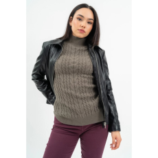 BUDMIL Galléros műbőr dzseki Női M fekete