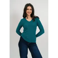 BUDMIL V-nyakú kötött pulóver Női XXL zöld