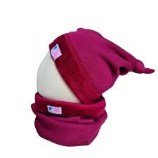  Bundás téli csomós sapka, bordó inv babasapka, sál