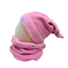  Bundás téli csősál, egyszínű, világos-pink babasapka, sál