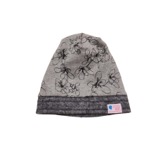  Bundás téli sapka, flíz, virág, szürke babasapka, sál