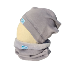  Bundás téli sapka, világosszürke babasapka, sál