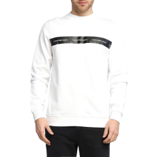 Calvin Klein JEANS, Sportblúz nyakkivágással a nyak tövében és logónyomattal, fehér, matt fekete, L