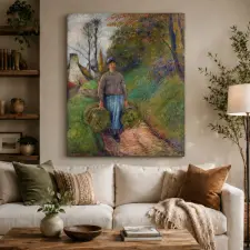  Camille Pissarro - Parasztasszony két kazal szénát visz vászonkép dekoráció