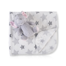 Cangaroo Ajándékdobozos plüss takaró (90x75 cm) - Plüss elefánt játékkal - Szürke csillagok babaágynemű, babapléd