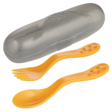 Canpol Babies Canpol Utazó evőeszközkészlet kanál és villa, védőtokkal (12h+) - Sárga babaétkészlet