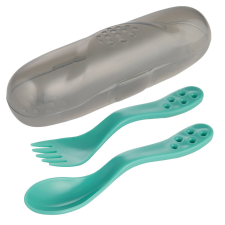 Canpol Babies Canpol Utazó evőeszközkészlet kanál és villa, védőtokkal (12h+) - Türkiz babaétkészlet