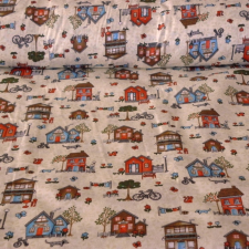 Canvas LITTLETOWN, színes házikó mintás gyerektextil pamutvászon méteráru méteráru