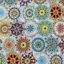 Canvas MANDA, mandala mintás, extra színes pamutvászon, narancssárga, kék méteráru